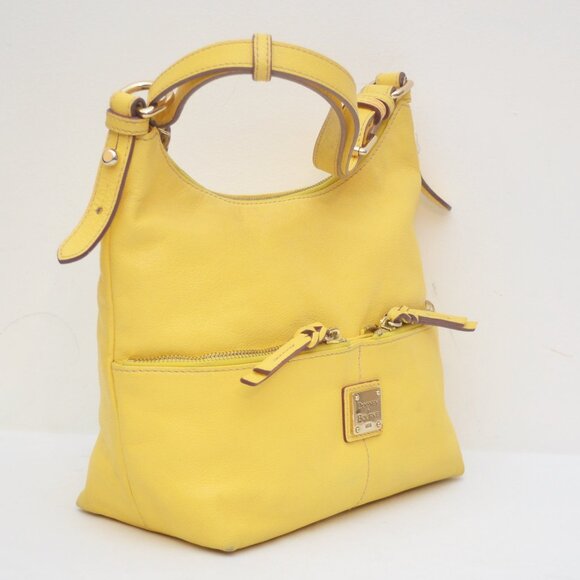 Dooney & Bourke Pebble Leather Pale Yellow Small Zipper Pocket Sac Handbag Purse - Picture 3 of 9